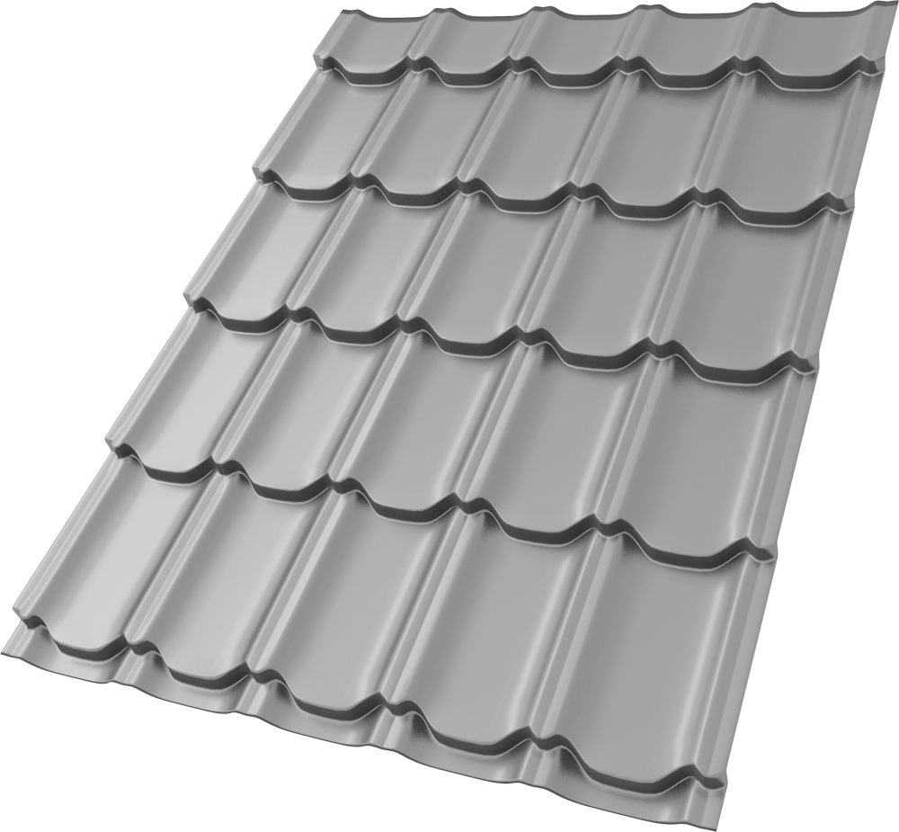Металлочерепица Kvinta plus 0,5 Satin RAL 9006 бело-алюминиевый