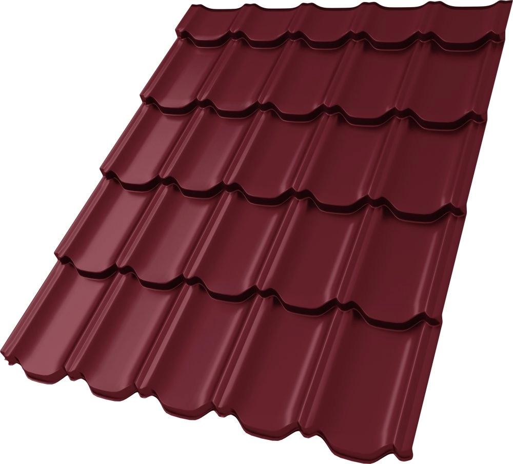 Металлочерепица Kvinta plus 3D 0,5 Satin Matt RAL 3005 красное вино