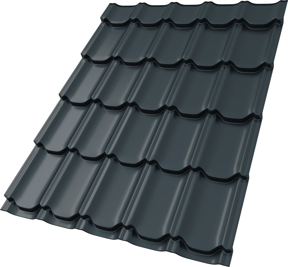 Металлочерепица Kvinta plus 0,5 Velur X RAL 7016 антрацитово-серый