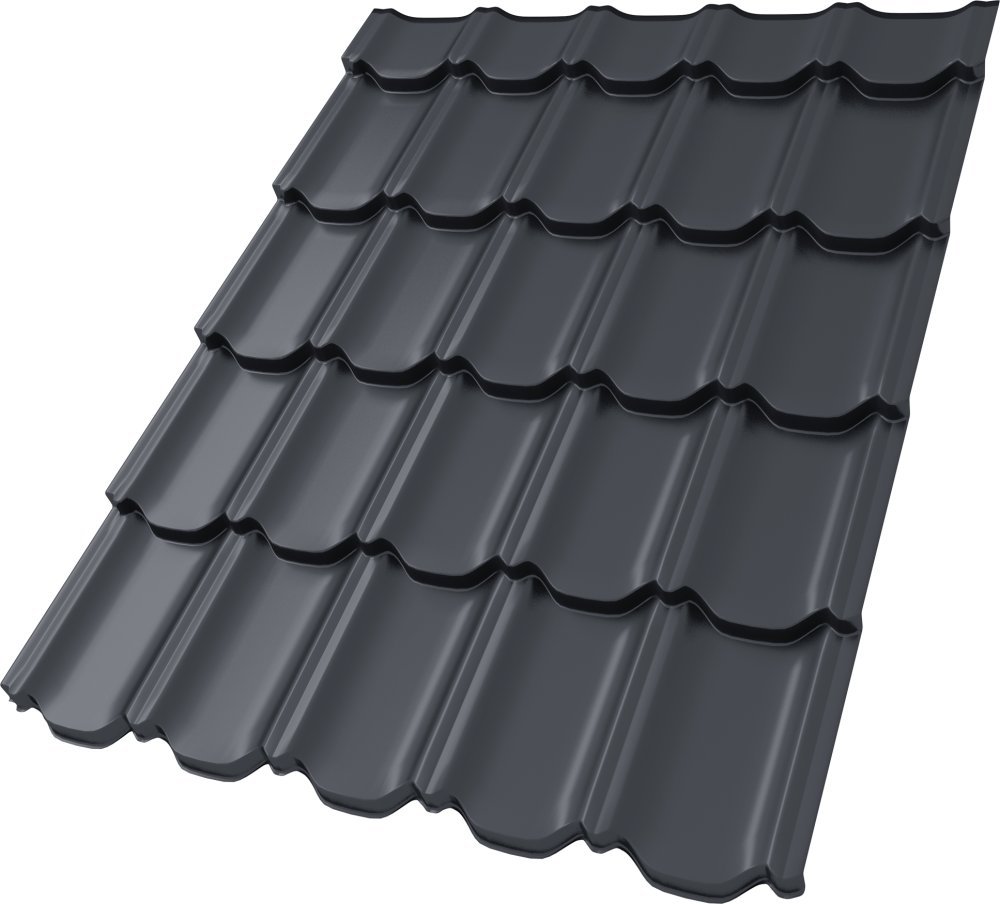 Металлочерепица Kvinta plus 3D 0,5 Satin RAL 7024 мокрый асфальт