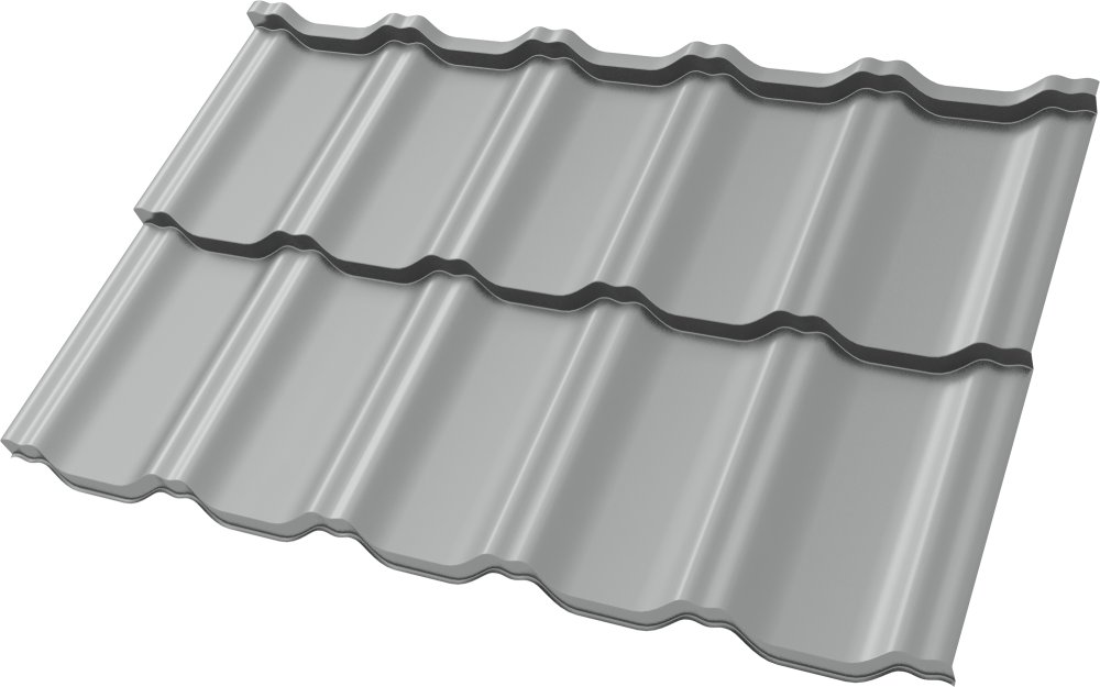 Металлочерепица Kvinta Uno 0,5 Satin RAL 9006 бело-алюминиевый
