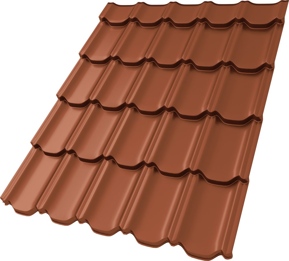 Металлочерепица Kvinta plus 3D 0,5 Satin RAL 8004 терракота