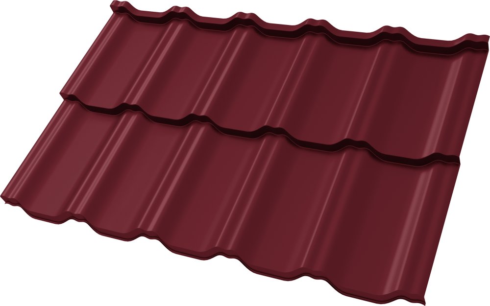 Металлочерепица Kvinta Uno 0,5 Satin Matt RAL 3005 красное вино