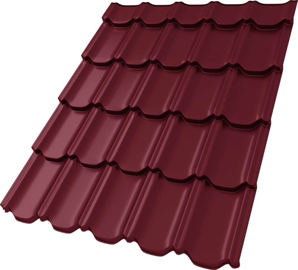 Металлочерепица Kvinta plus 3D 0,5 Satin RAL 3005 красное вино