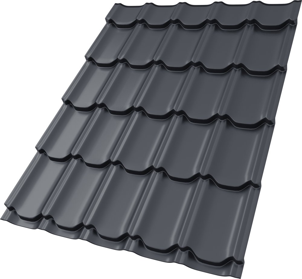 Металлочерепица Kvinta plus 0,5 Satin RAL 7024 мокрый асфальт